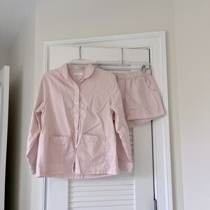LAKE Pajamas Pale Pink Cotton Button Down Top and Shorts